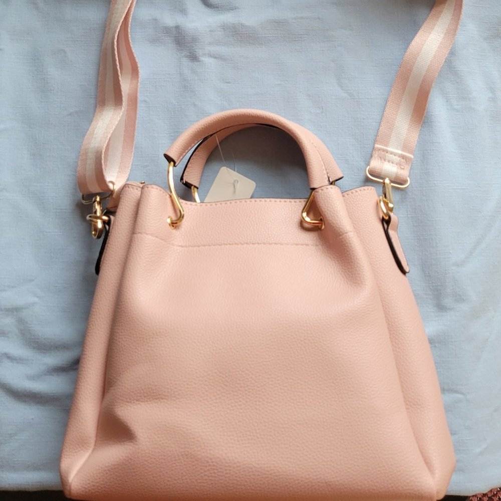 NEW Pink Leather Handbag Crossbody Cute Purse Gold Accent Tote Bag Detach Strap - Picture 8 of 10